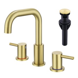JXMMP Brushed Gold Bathroom Faucet, 8 in Gold Widespread Bathroom Sink Faucet 3 Hole with Pop Up Drain and Supply Lines, Stainless Steel 2 Handle Gold Faucet for Bathroom Vanity