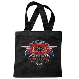 Reifen-Markt Bag Shoulder Bag Gasoline Last Stop Full Service Biker Shirt Motorcycle Chopper Gothic Motorcycle Skull Motorcycle Club Bike Route 66 Shopping Bag School Bag Gym Bag in Black, black