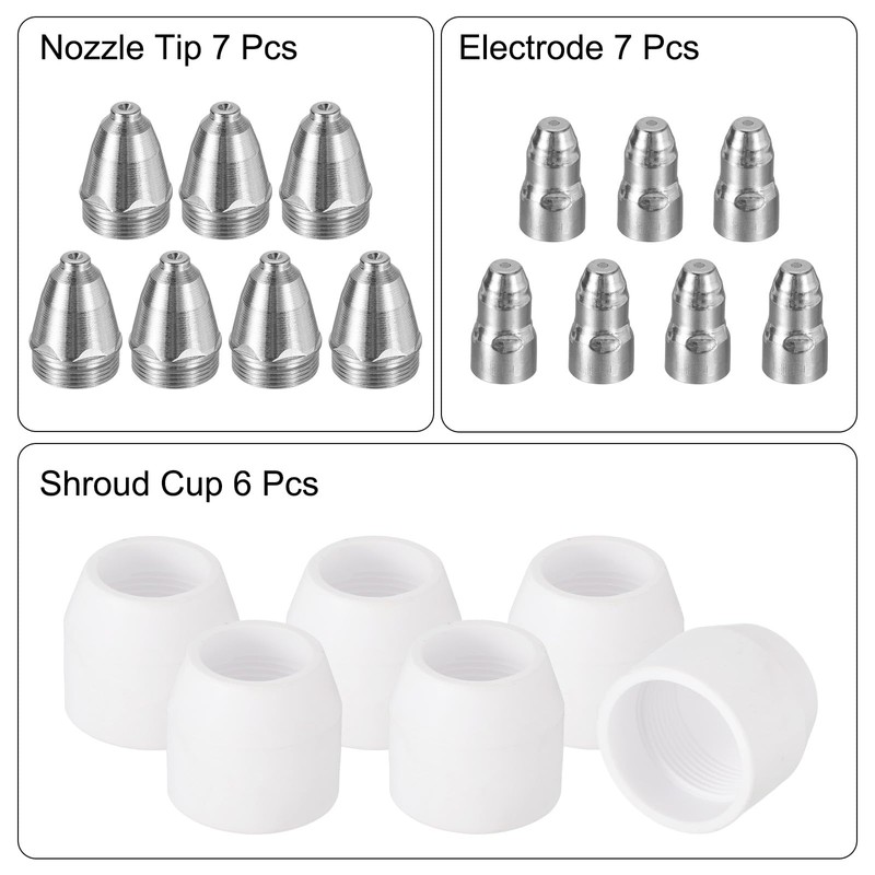 sourcing map 20pcs P80 Plasma Cutter Nozzle Electrodes and Shroud