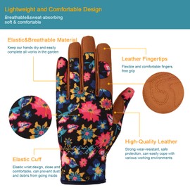 Leather Gardening Gloves for Women - Working Gloves for Weeding, Digging, Planting, Raking and Pruning (Shuicaizong)