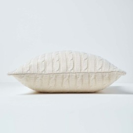 Homescapes Knitted Cable Knit Throw Pillow Case Sofa Cushion Cover Square Throw Pillow Case Cushion Cover 100% Cotton (Cream)