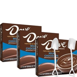 Instant Pudding & Pie Filling Mix 3.03 oz Box (Pack of 3) with Candy Freezer Mini Shovel Spoons (DØVƐ Milk Chocolate) - Metal Spoons
