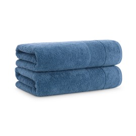 Aston & Arden Aegean Terry Bath Towels - Set of 2 - Ringspun Turkish Cotton Thick and Soft Absorbent Luxury Hotel and Spa Bathroom Towel, 600 GSM, 30 x 60 in, Copen Blue