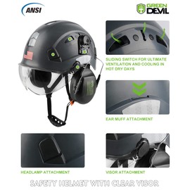 Safety Helmet Hard Hat with Visor and Ear Protection Adjustable Lightweight Vented ABS Work Helmet for Men and Women 6-Point Suspension ANSI Z89.1 Approved Ideal for Industrial & Construction