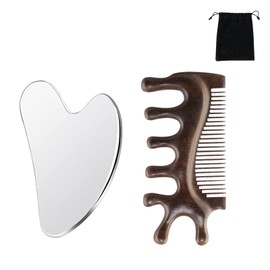 Stainless Steel Gua Sha Set & Sandalwood Massage Comb for Face - Facial Tools for Massage and Relieving Fatigue