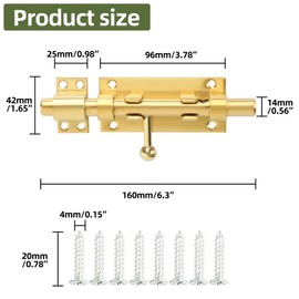 Alise Slide Lock SUS304 Stainless Steel Gate Latch, Slide Bolt Latch,Thickened Heavy Door Latch Lock,6 Inch Black Barrel Bolt Latch, Security Slide Latch Lock Gold