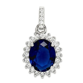 JewelryWeb 925 Sterling Silver Blue and Clear Cubic Zirconia Pendant Necklace 21.77x11.99mm Wide-Pendant for Women