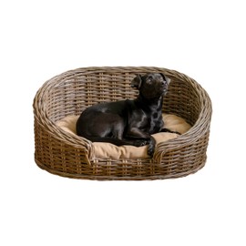 THE LICKER STORE DBD1000A Curvy 28.5" x 17.25" Classic Handwoven Rattan Dog Bed with Machine-Washable Cushion, Kubu Gray