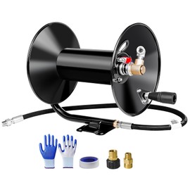 MEKOH Pressure Washer Hose Reel 100ftx3/8”/130ftx1/4”, 4000PSI Heavy Duty Power Washer Hose Reel with M22-14 Fitting, Hand Crank Metal Reel with Wall/Trailer/Van Mount, Manual Hose Reel for Water