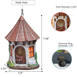 Hanging Bird Houses for Outside Outdoor Resin Birdhouses, Solid Bird House for Garden Patio Decorations, Waterproof Bird House with Iron Hanging Chain, Gift for Bird Lovers