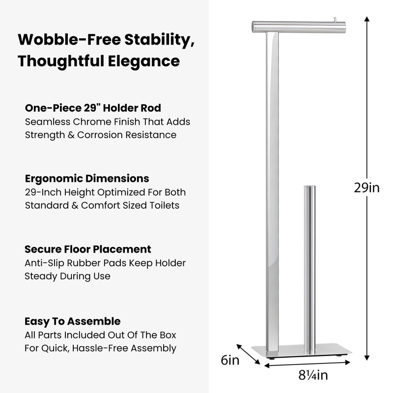 Torre & Tagus 29" Chrome Free Standing Toilet Paper Holder