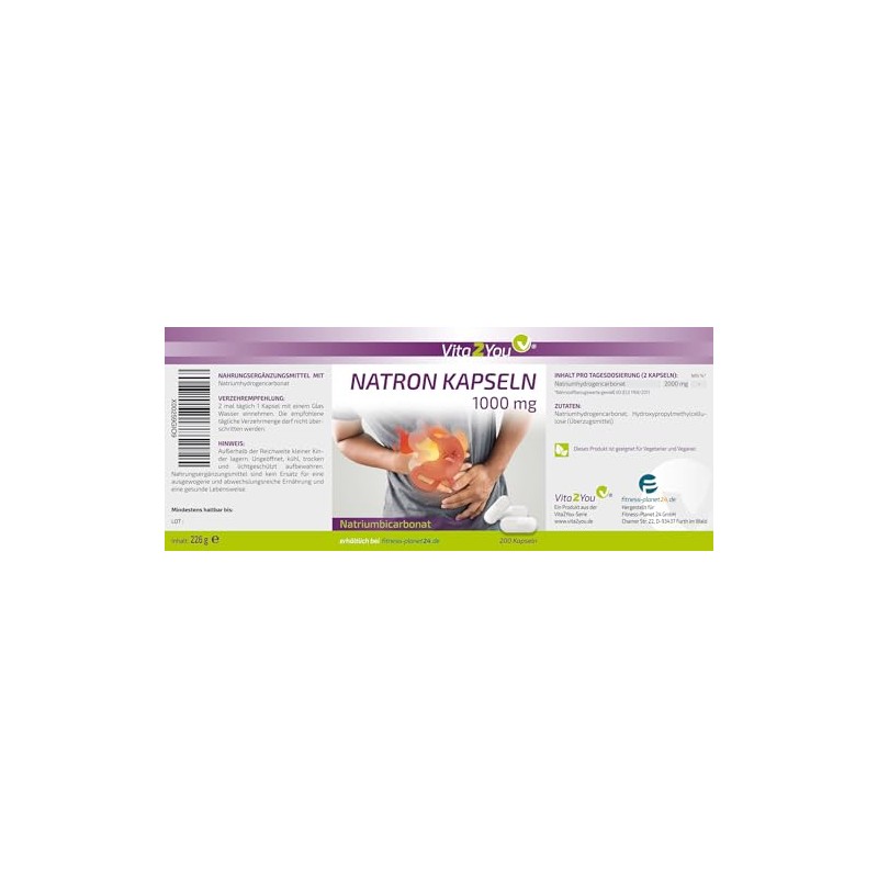 Vita2You Sodium Bicarbonate Capsules 1000 mg – 200 Capsules –