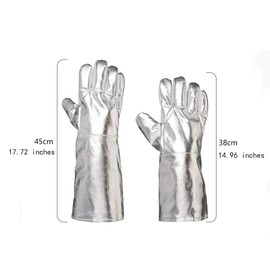 egowz High Temperature Aluminized Glove Heat Resistant Glove 572℉ anti scalding Welding Gloves Safety Work Glove Oven Glove Thermal Insulating Gloves (45cm(17.72'')*1 pair)