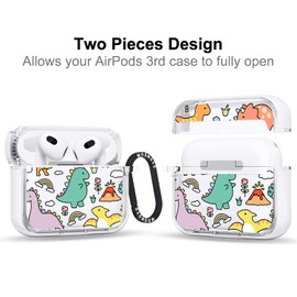 MOSNOVO Case for Airpods 3rd, Protective Clear Case with Shockproof Dual Layer Hard Luxe Metal Ring Designed for AirPods 3rd Generation - Dinosaur Land