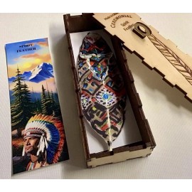 Hand Crafted Wooden Box & Painted “Spirit Feather” American Indian Legend 6x2x1