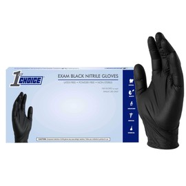 1st Choice Black Nitrile Gloves, Medium, Box of 100 Gloves, Disposable Latex Free Exam Grade Black Gloves for Cooking - 3mil