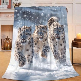 Snow Leopard Blanket Leopard Decor Animal Throw Blanket Gifts for Girls Boys Super Warm Soft Plush Lightweight Fleece Flannel Winter Couch Bedding Blankets for Kids Adults Women 50"X40"
