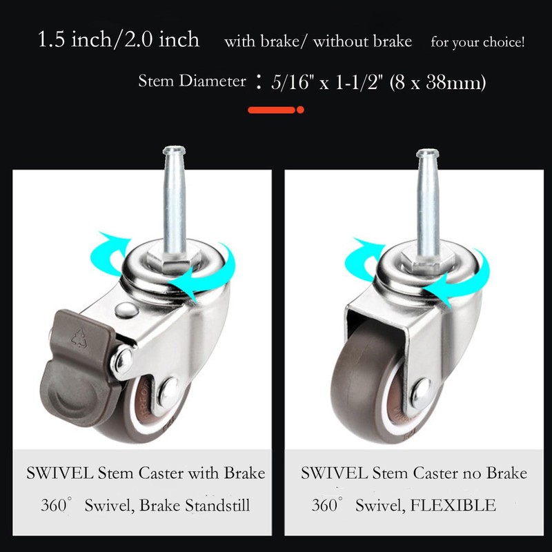 Stem Caster Wheels with 5/16" x 1-1/2" (8 x 38mm)