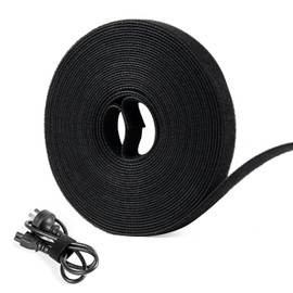 OneLeaf 20ft x 1/2inch Fastening Cable Ties Roll, Reusable Self-Gripping Strips, Double Sided Hook and Loop Tape Cable Management, Cut to Length Straps, Black Heavy Duty Wire Management