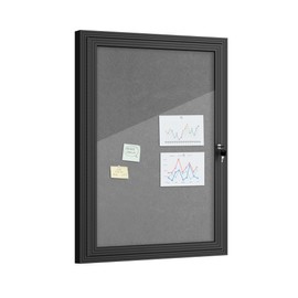 Mifuro 36"x24" Enclosed Bulletin Board, Outdoor Lockable Weather-Resistant Aluminum Cork Noticeboard for School & Office, Black Frame w/Grey Flet