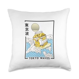 TOKYO WAVES Banana Milk Carton Waves Anime Kawaii Aesthetic Throw Pillow, 18x18, Multicolor