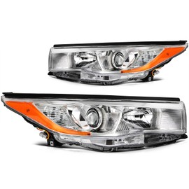 ROADFAR Headlight Assembly Pair Compatible with 2014-2016 For Toyota For Highlander Halogen 81170-0E180 81130-0E180 Chrome Housing clear lens