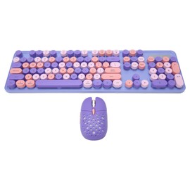 Wireless Keyboard Mouse Combo, Full Size Retro Typewriter Keyboard with Colorful Round Keycap, Portable Ergonomic Keyboard and Mouse for Computer PC Laptop Notebook (Mixed Color)