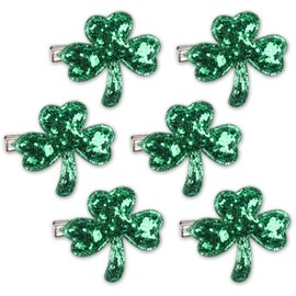 HIFANMM Green Shamrock Hair Clips Green Sequin Clover Hairpins for Women Girls St Patrick's Day Hair Accessories Lucky Day Leaf Hair Barrettes Alligator Clips Irish Day Parade Party Decor 2pcs