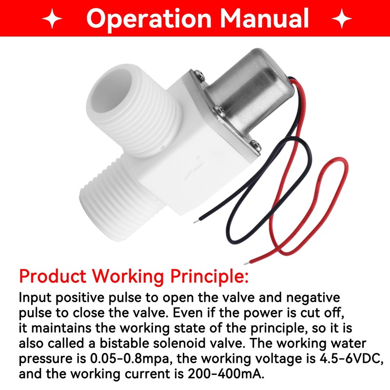 Plastic Electric Pulse Solenoid Valve, 4.5‑6VDC 1/2 Inch Water Control