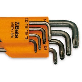 Beta BE 97RTX-SC8 Torx Stiftschlüsselsatz, Inbusschlüssel Satz, Torx Set (Werkzeug-Set, 8-teiliges Set mit Halterung für Stiftschlüssel, Tamper Resistant, gebogen), Silber/ Orange