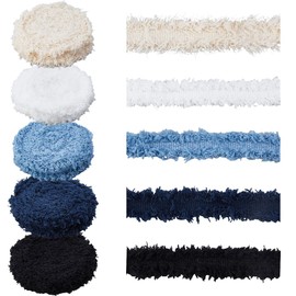 SUPERFINDINGS 5 Ros 16.5 Yards Fringes Fabric 1.5cm Width Fringe Trim Denim Ribbon Wrapping Polyester Ribbon for Gifts Wrapping Hair Sewing, 3.3 Yards/Ro