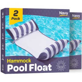 Pool Floats for Adults [2 Pack] Multi-Purpose Hammock Pool Float: Saddle, Lounge Chair, Hammock, Drifter - Water Hammock for Adults in Swimming Pools - Navy Pool Float Lounger (44" X 26")