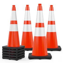 [8 Pack] HiGiant 28 Inches Traffic Cones with Black Weighted Base, Safety Orange Cone for Parking, Heavy and Stackable for Road Construction Sites, Driveway Barrier and Traffic Controls
