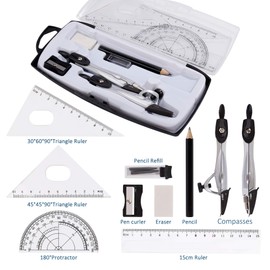 Geometry Set, Compass for Geometry Math Geometry Kit with Storage Box for School and Office, 10 Pieces