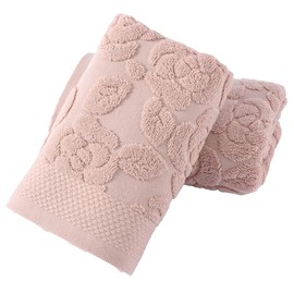 YiLUOMO Pink Rose Hand Towel Set of 2 Super Soft 100% Cotton Embossed Floral Pattern Highly Absorbent Decorative Bath Hand Towels for Bathroom Kitchen Spa 13x 29 Inch