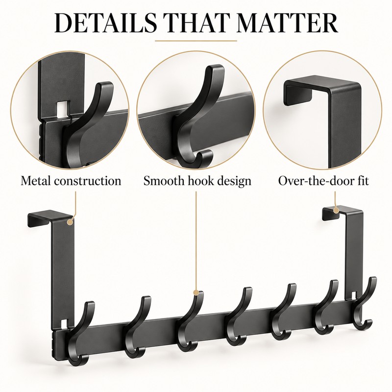 Over The Door Hooks Organizer Rack – No-Drill Aluminum Door