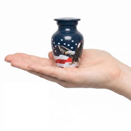 Handcrafted Urn for Ashes Mini Metal Decorative Cremation Sharing Urns, Small Memorial Funeral Urn for Men Adults with American Flag Eagle Finish – A Perfect Tribute & Gift for Families