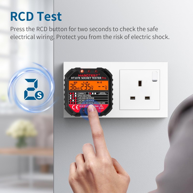 Socket Tester RCD Plug Outlet Tester, Electrical Receptacle Detector with