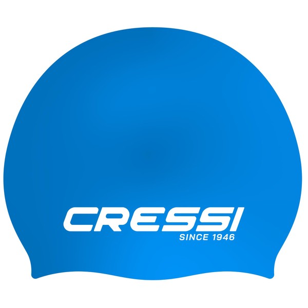 Cressi Ricky Jr Swim Cap - Junior Unisex Swimming Cap, Blue/White, One Size