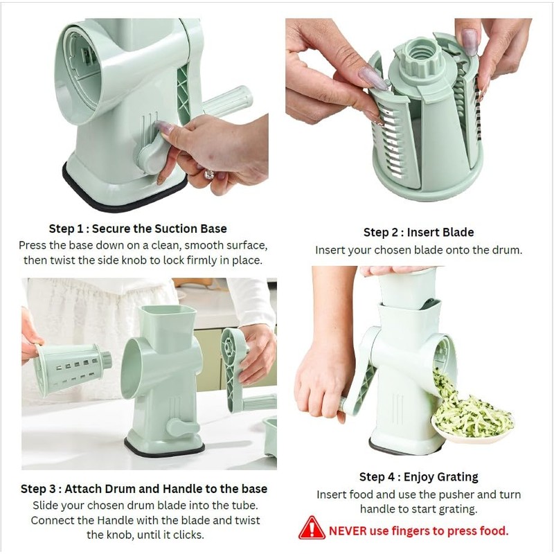 NexoBlaze 6 in 1 Rotary Cheese Grater Hand Crank with