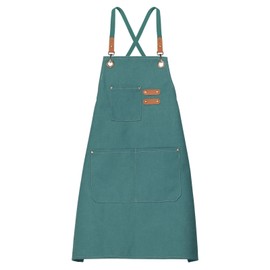 sourcing map Canvas Chef Aprons 75x68cm Adjustable Strap Waterproof Cross Back Kitchen Cooking Apron with 3 Pockets for Men Women Chef, Green