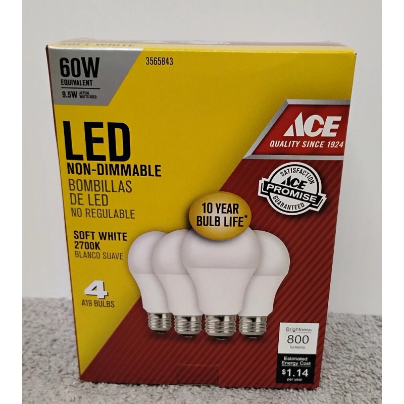 ACE 1 Pk NEW ACE 3565843 A19 BULBS 60 W