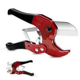42 mm Plastic Pipe Cutter, Heavy Duty Ratchet Type Pipe Cutters Plumbing Cutting Tool for Cutting PVC PEX PPR Plastic Hoses, Non-Slip Handle