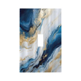 Abstract Blue Granite Luxury Watercolor Marble Texture Print 1 Gang Light Switch Covers Decorative Unique Single Toggle Wall Plate Switchcover Electrical Switchplate for Kitchen Bathroom Decor