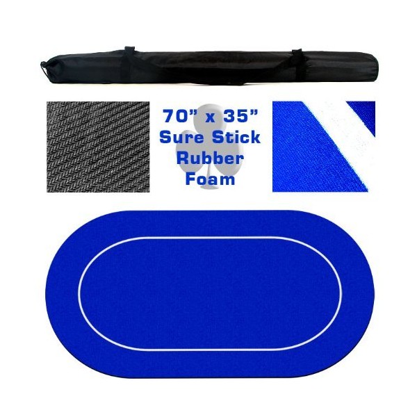 Brybelly 70" x 35" Oval Blue Sure Stick Poker Table Layout with Rubber Grip