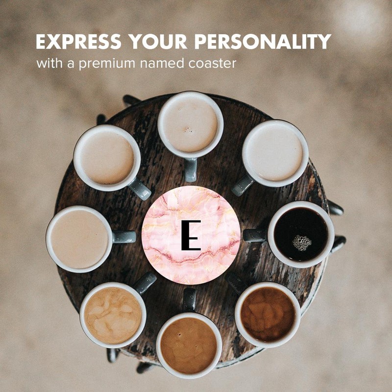 1 x Round Coaster - Letter E Marble Stone Texture