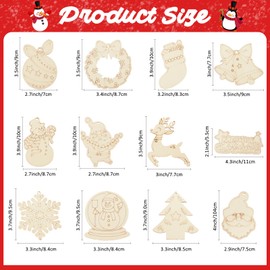 OurWarm 24 Styles Christmas Crafts for Kids Adults, 48PCS DIY Wooden Christmas Ornaments Unfinished Wood Slices with Holes Ropes Colored Markers to Paint, Craft Making for Christmas Tree Decorations