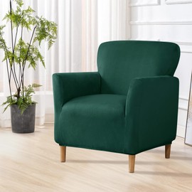 SHANNA Banquet Luxury Armchair Covers: Modern Velvet 1 Piece Chair Covers Super Soft Washable Single Sofa Covers with Arms, Friendly for Children Pets (Dark Green)