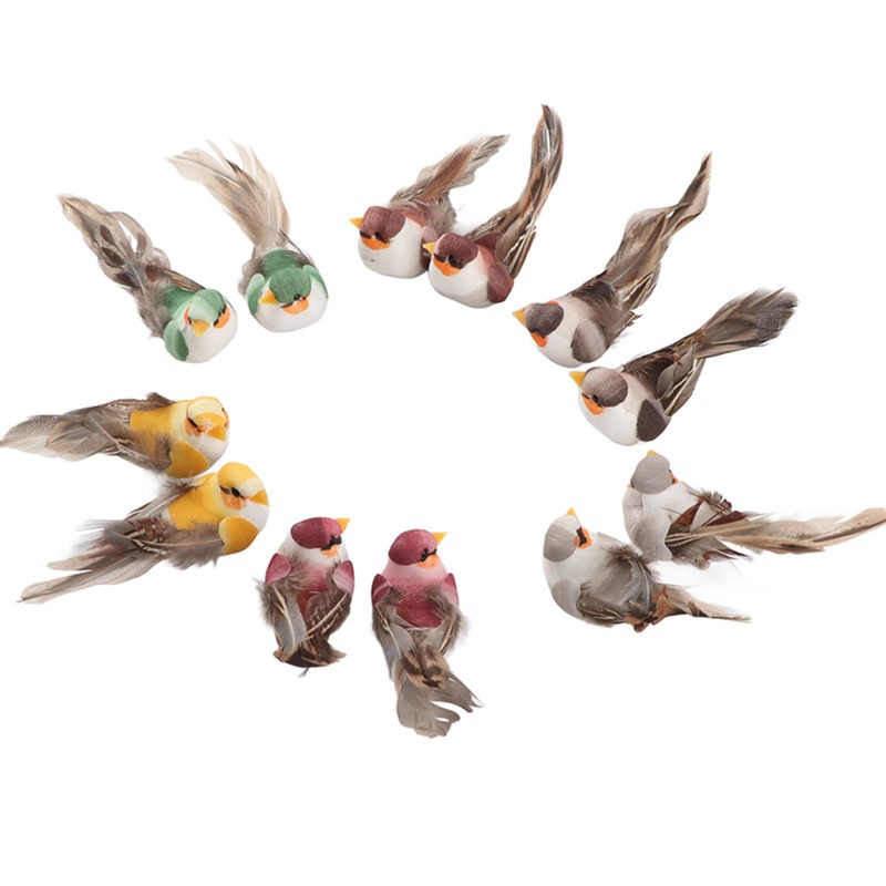 12Pcs Simulation Foam Bird Artificial Bird Decor with Clip Fixing