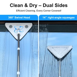 CTIME 78'' 3 in1 Professional Window Squeegee & Wall Mop : Window Cleaning Kit with 360° Rotating Triangular Head & Universal Cloth Slots (Includes 3 Reusable Pads)
